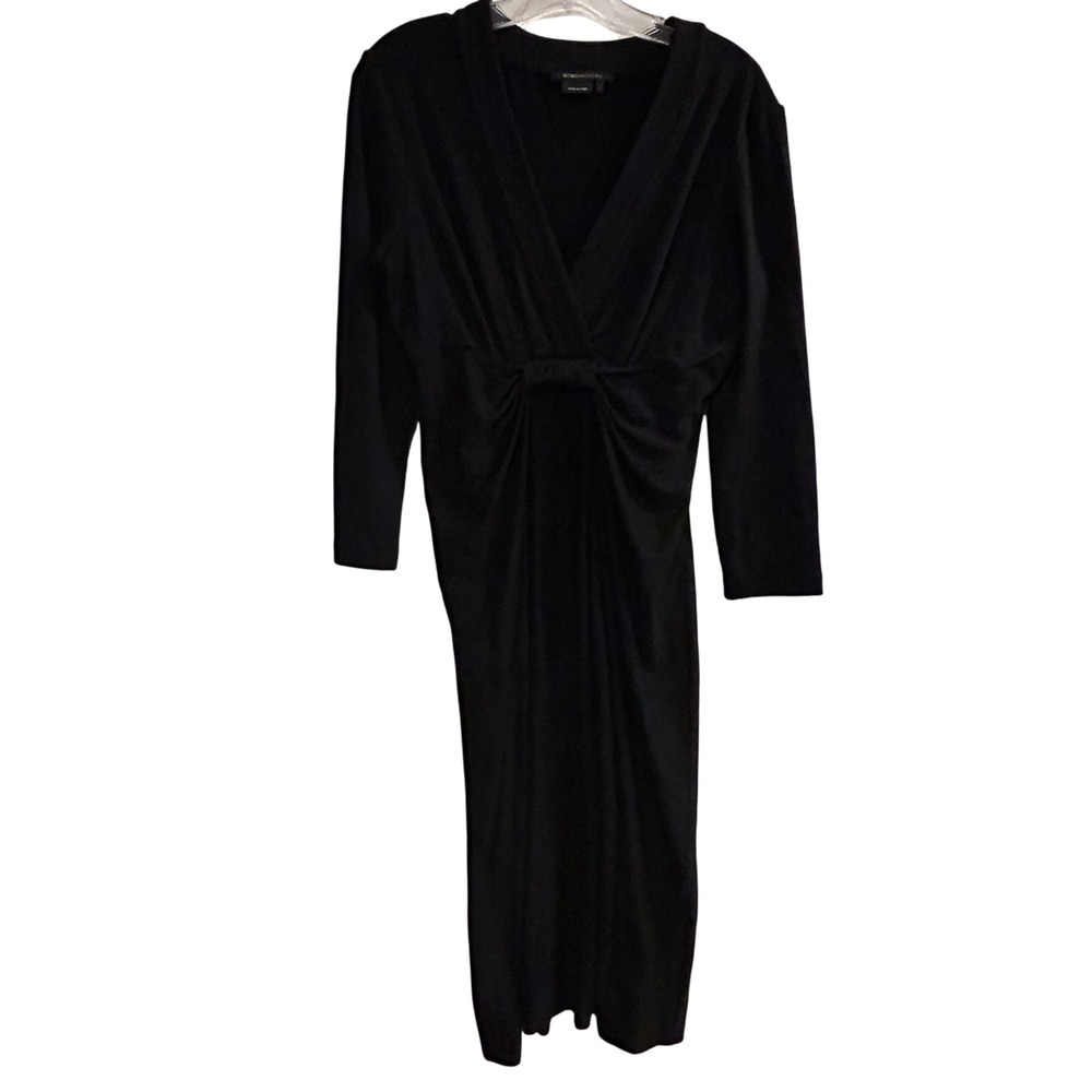 BCBGMAXAZRIA Black Long Sleeve V Neck Twist Front Midi Dress Women's‎ Size L